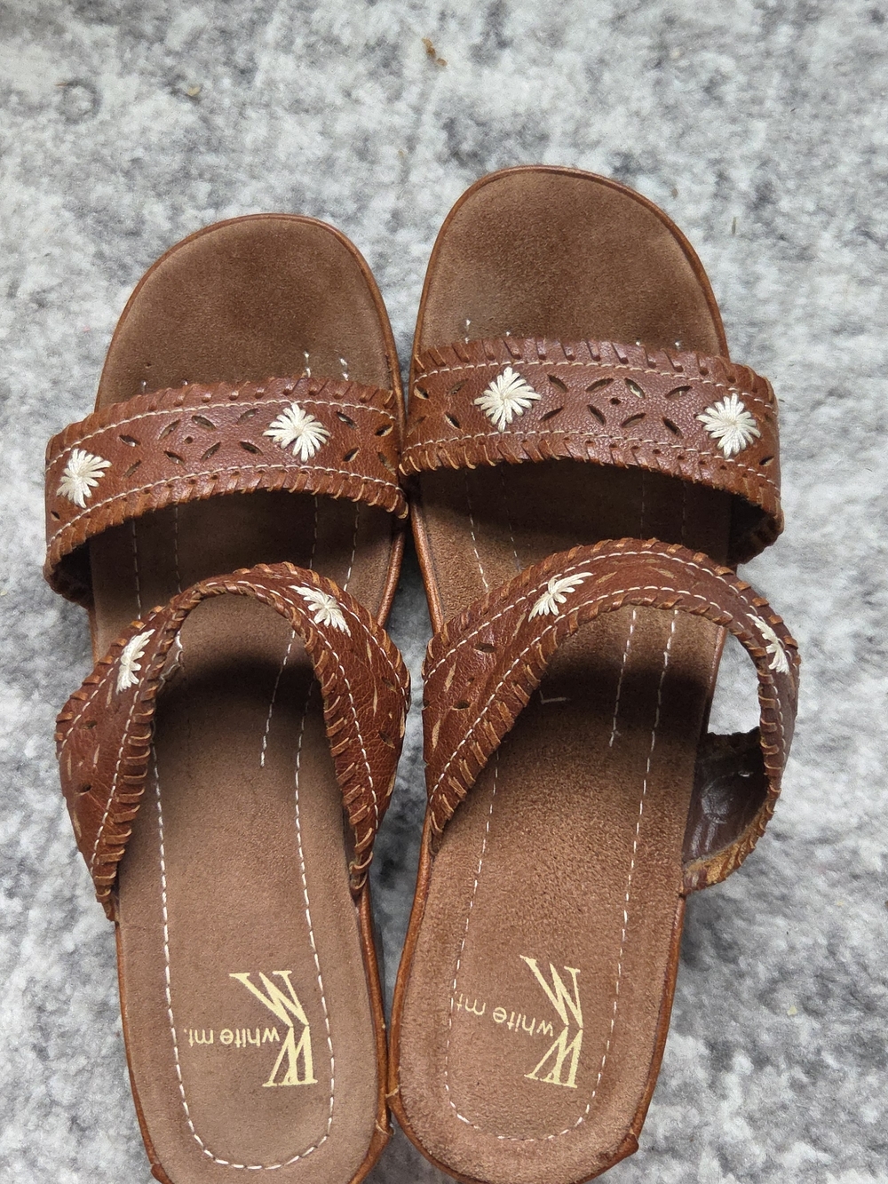 White Mountain Brown Embroidered Sandaled Heels